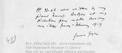 James Joyce. MS: Ulysses, Wandering Rocks episode, p. 32.  Paris [January-February 1919.]  EL4 .J89 922 MS