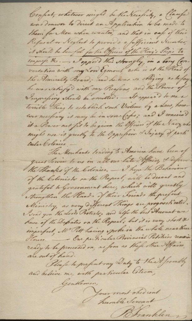 Ben Franklin Letter